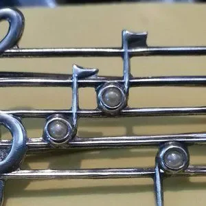 Antique Sterling Pearl Music Notes Treble Clef Barrette 2\